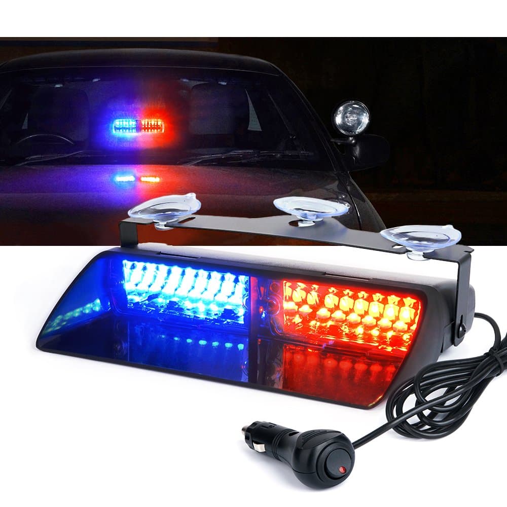 Xprite Red & Blue 16 LED High Intensity LED Law Enforcement Emergency Hazard Warning Strobe Lights for Interior Roof/Dash/Windshield with Suction Cups