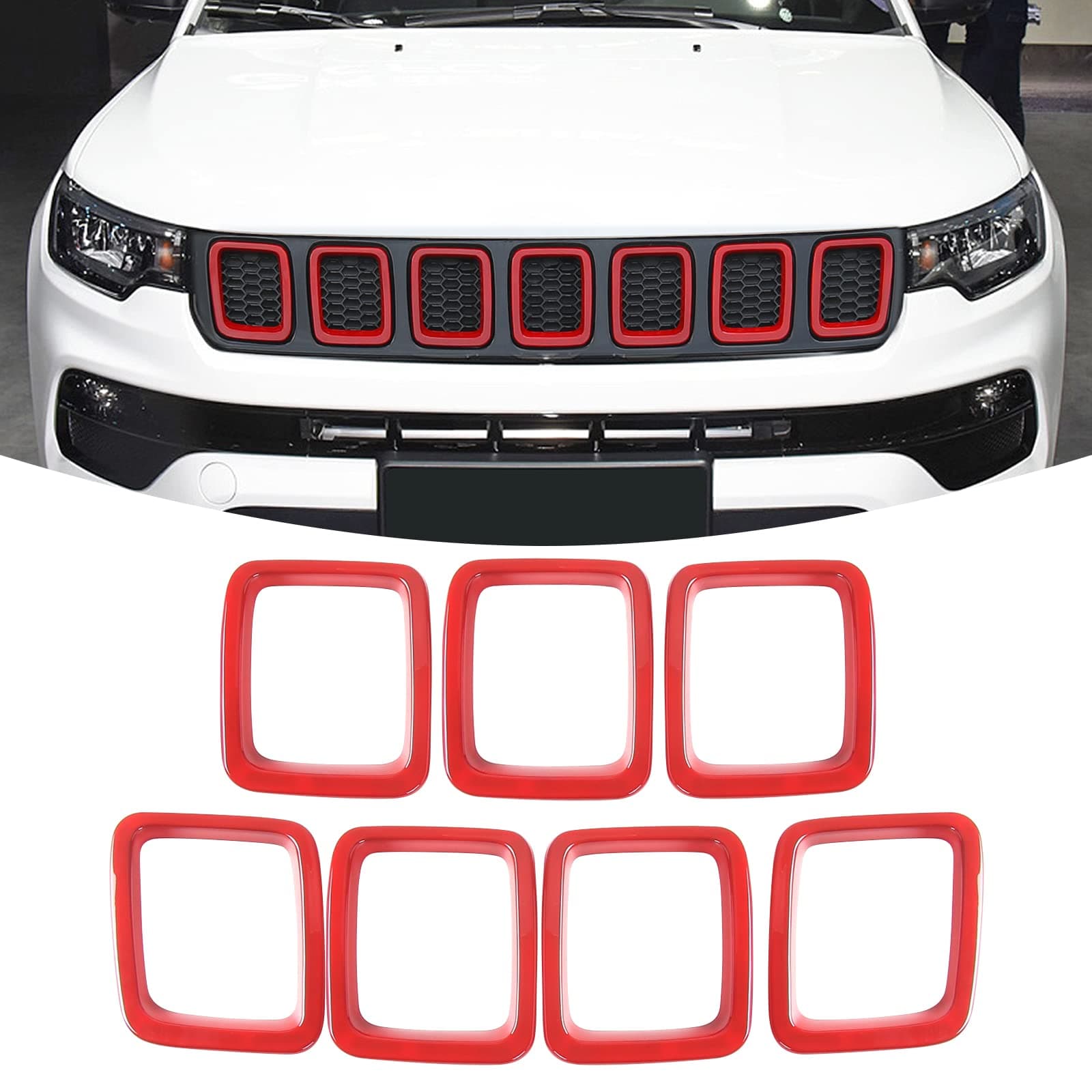 JeCar Grille Inserts ABS Front Grill Cover Exterior Accessories for Jeep Compass MP 2017-2020, Red