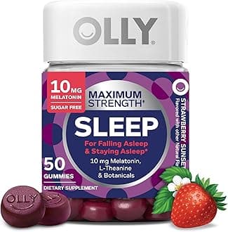 Max Strength Sleep Gummy, 10mg Melatonin, L-Theanine, Chamomile, Lemon Balm, Sugar Free, Vegetarian Sleep Aid, Strawberry - 50 Count