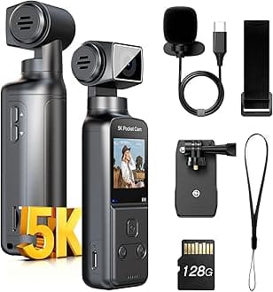 BOBLOV 5K Body Camera with Microphone, W5 Vlogging Camera, 5K/15FPS and 4K/60FPS with 270° Rotating Lens, External Mic Support, Clip/Strap Options, EIS Stabilization for Meeting, and Daily Use (128GB)