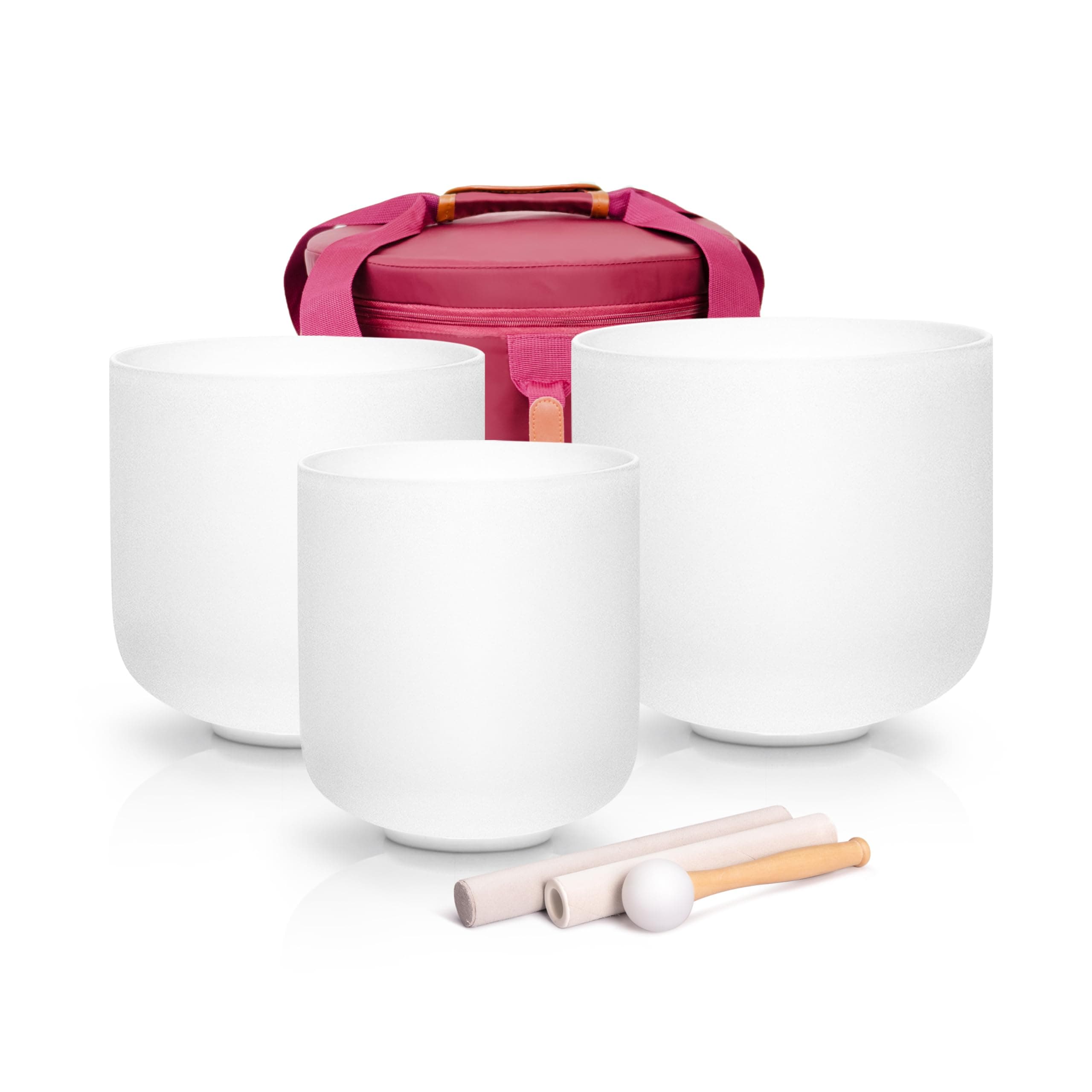 Alioth (6"B+7"D+8"F) Set of 3 Crystal Singing Bowls with Sturdy Carrying Case and Singing Bowl Mallets
