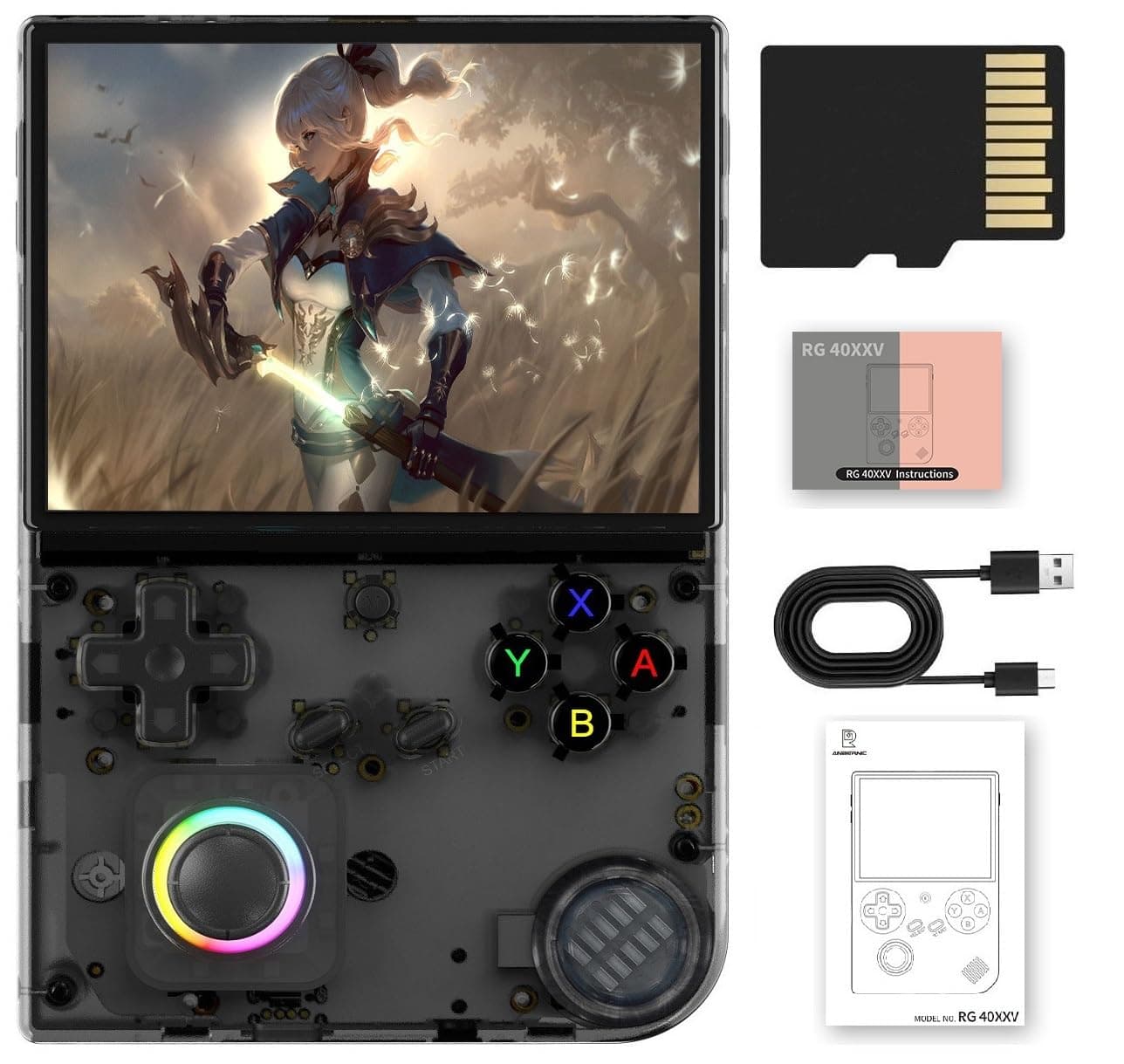 Voacle RG40XX V Retro Handheld Game Console , 4.0 Inch IPS Screen Linux System Built-in 64G TF Card 5017 Games Support HDMI TV Output 5G WiFi Bluetooth 4.2(Transparent Black)