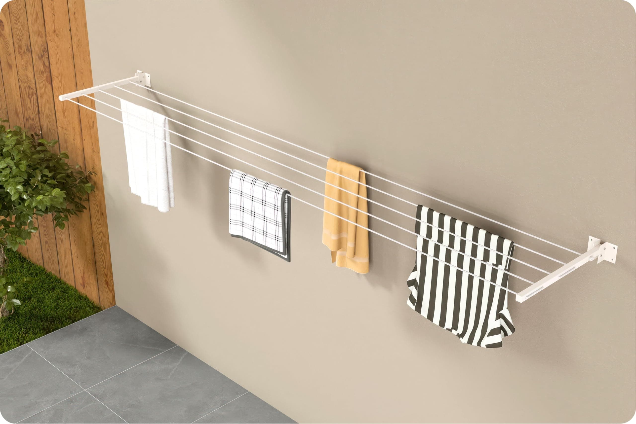 Amiraj Powder Coated Metal Cloth Drying Stand Foldable for Wall Mounted/Cloth Drying Rack/Clothes Hanger for Home Or Balcony with 50 Feet Rope and Fasteners Set