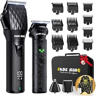 FADEKING® Professional Hair Clippers for Men - Cordless Beard Trimmer for Men, LCD Display Hair Clippers and Trimmer Set for Barber Haircut & Mens Grooming with Travel Case(Black)