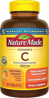 Nature Made Extra Strength Dosage Chewable Vitamin C 1000 mg per serving, Vitamin C Chewable Dietary Supplement for Immune Support, 90 Tablets, 45 Day Supply