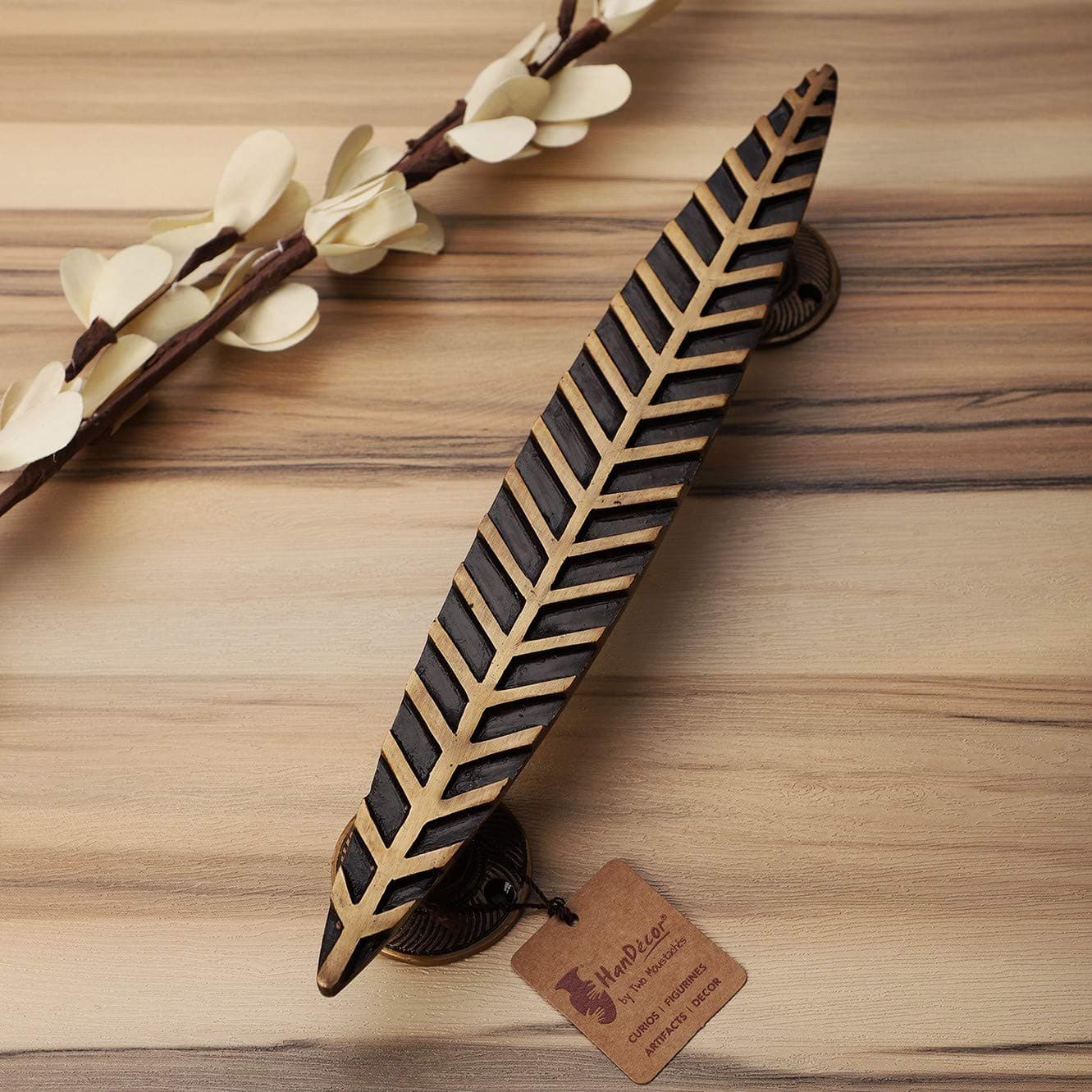 Two Moustaches Leaf Design 12 Inches Brass Door Handle, Handles for Main Door, Brass Door Pulls, Door Handle for Home & Office, Standard, Multicolour, Pack of 1