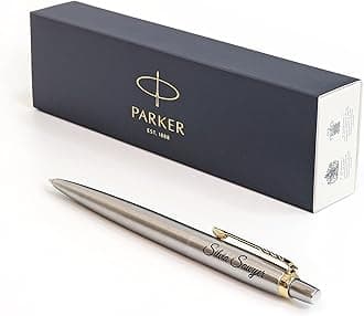 Personalised Custom Parker Jotter SS Pen + Gift Box | Design A Truly Unique Present | Laser Engraved (Blue Ink)