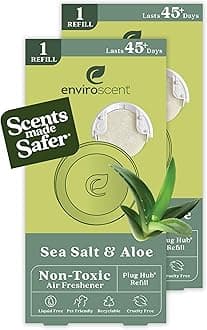 Enviroscent Non-Toxic Air Freshener Refills (Sea Salt & Aloe) Plug-in Air Freshener for Home | Essential Oil Plug In Refills | Home Fragrance Last Over 90 Days | 2 Liquid Less Scent Pod Refills