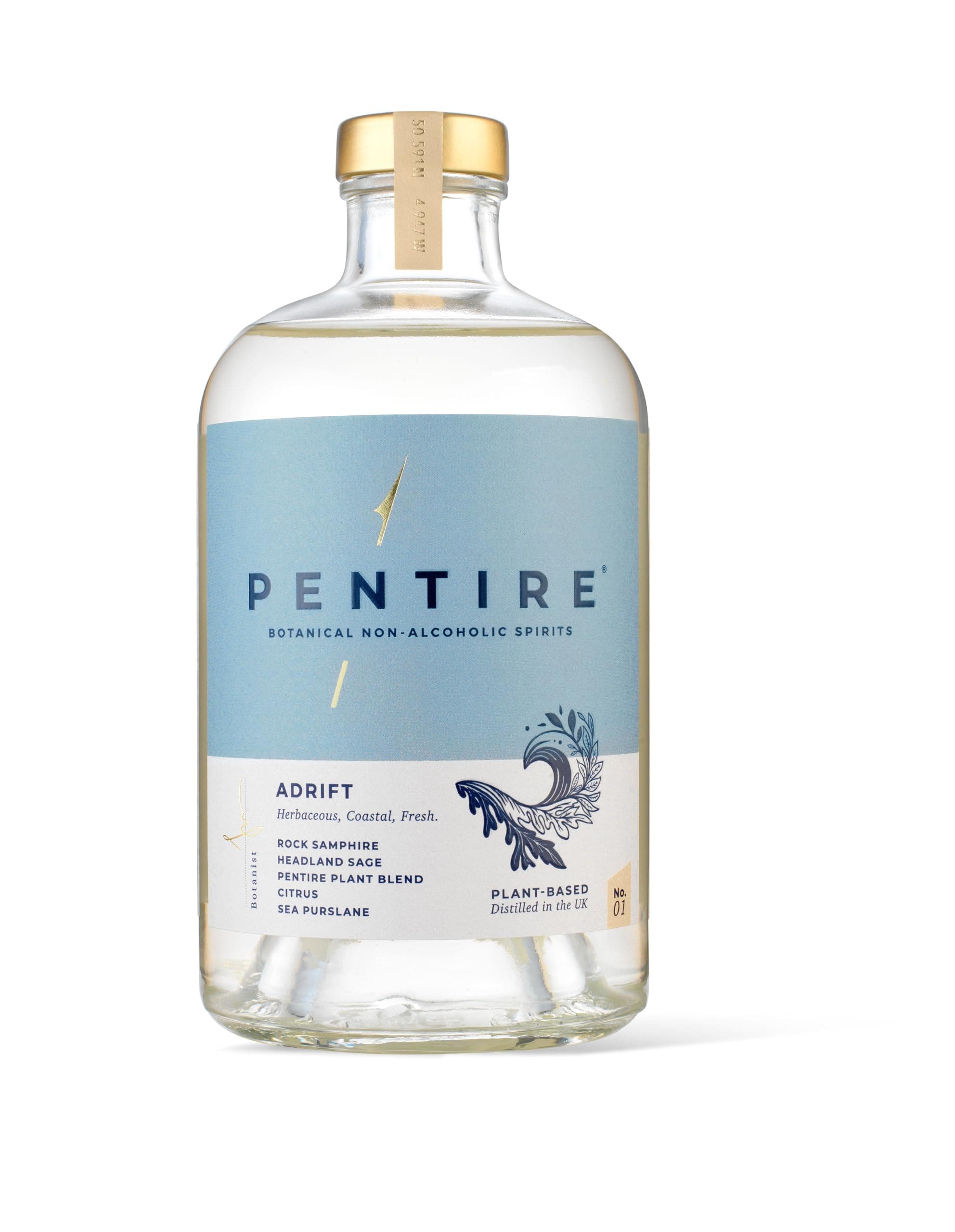 Pentire Adrift 70cl - Botanical Alcohol Free Gin - Distilled from Native Cornish Plants - No Added Sugar - Vegan - No Artificial Flavours & Colourings - Non Alcoholic Gin Visit the Pentire Store