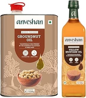 Combo of Wood Cold Pressed Groundnut Oil 5L and Yellow Mustard Oil 1L | Kolhu/Kacchi Ghani/Chekku | Natural | Chemical-Free | Cold Pressed Oil for Cooking