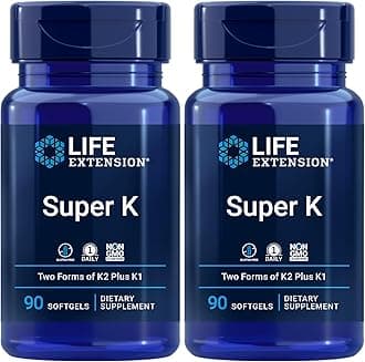 Super K, Vitamin K Supplement, 2000 Mcg Vitamin-K and 1180 Mcg Vitamin K2, Heart Health, Once-Daily, 90 Softgels (Pack of 2)