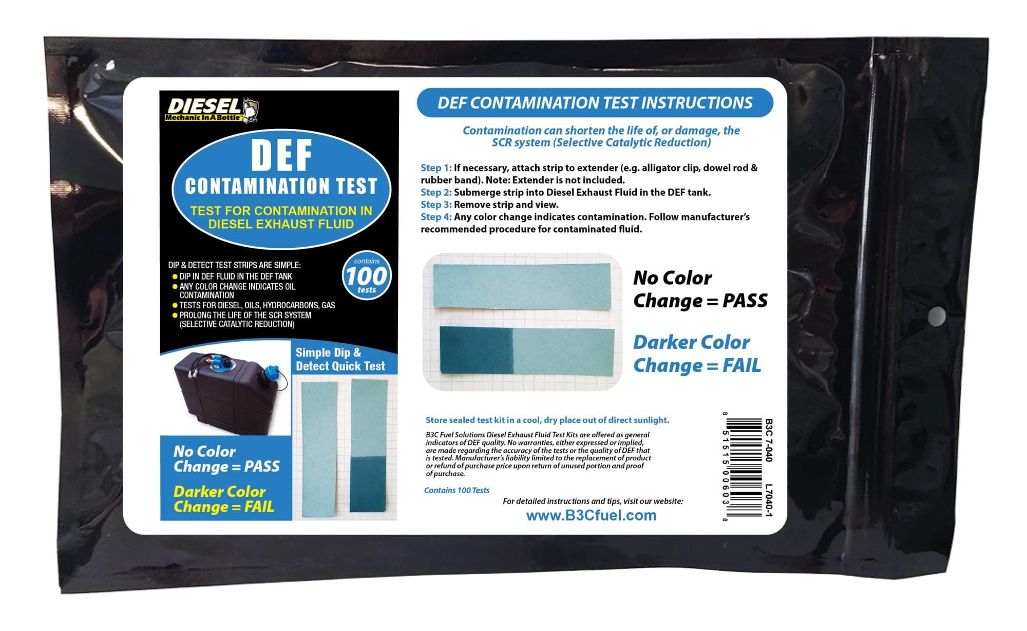 B3C Fuel Solutions DEF 7-040-9 Diesel-Exhaust-Fluid Contamination Test Strips (Pack of 100)