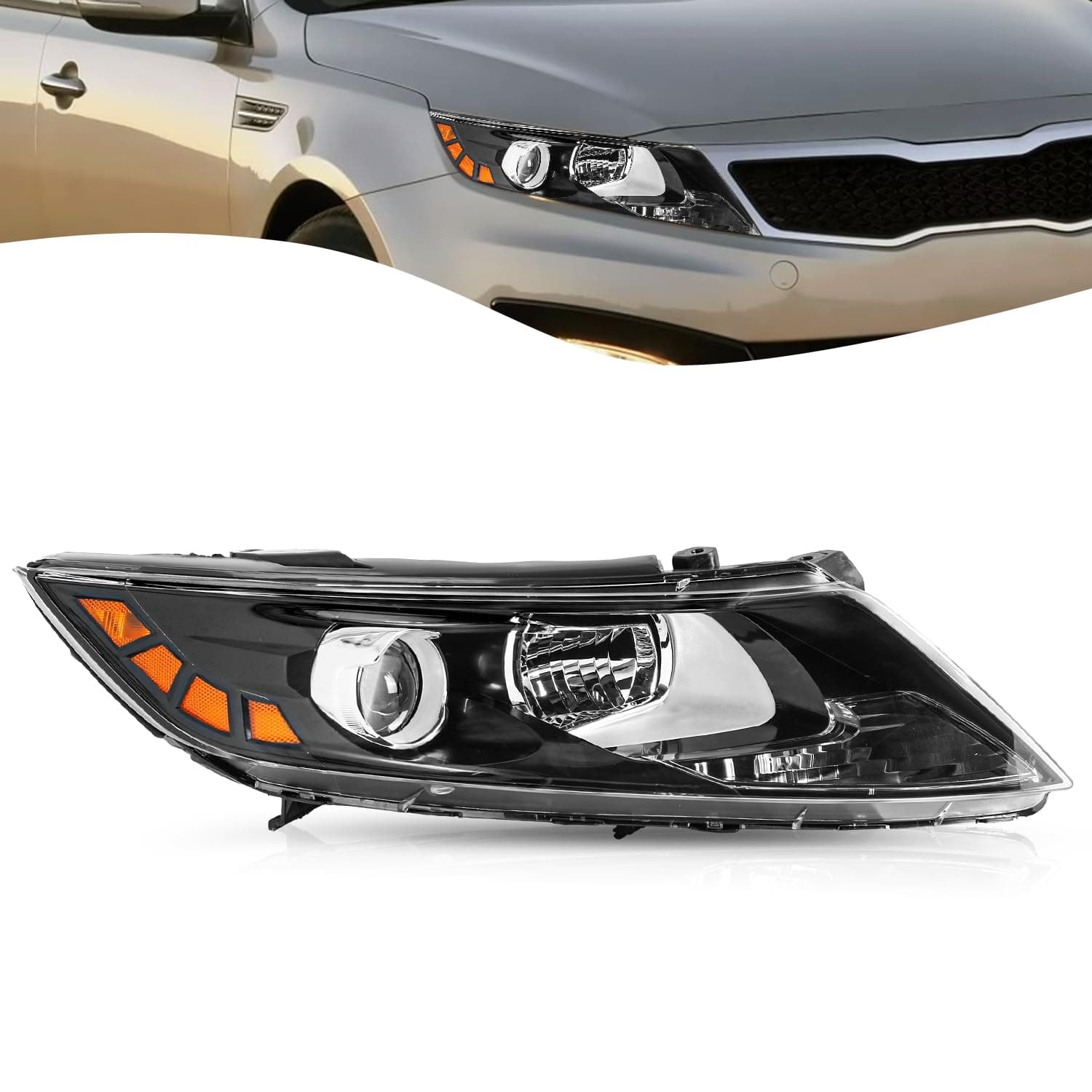 Halogen Headlight Assembly Replacement Fit for 2011 2012 2013 Kia Optima Headlamp Right Passenger Side w/o bulbs