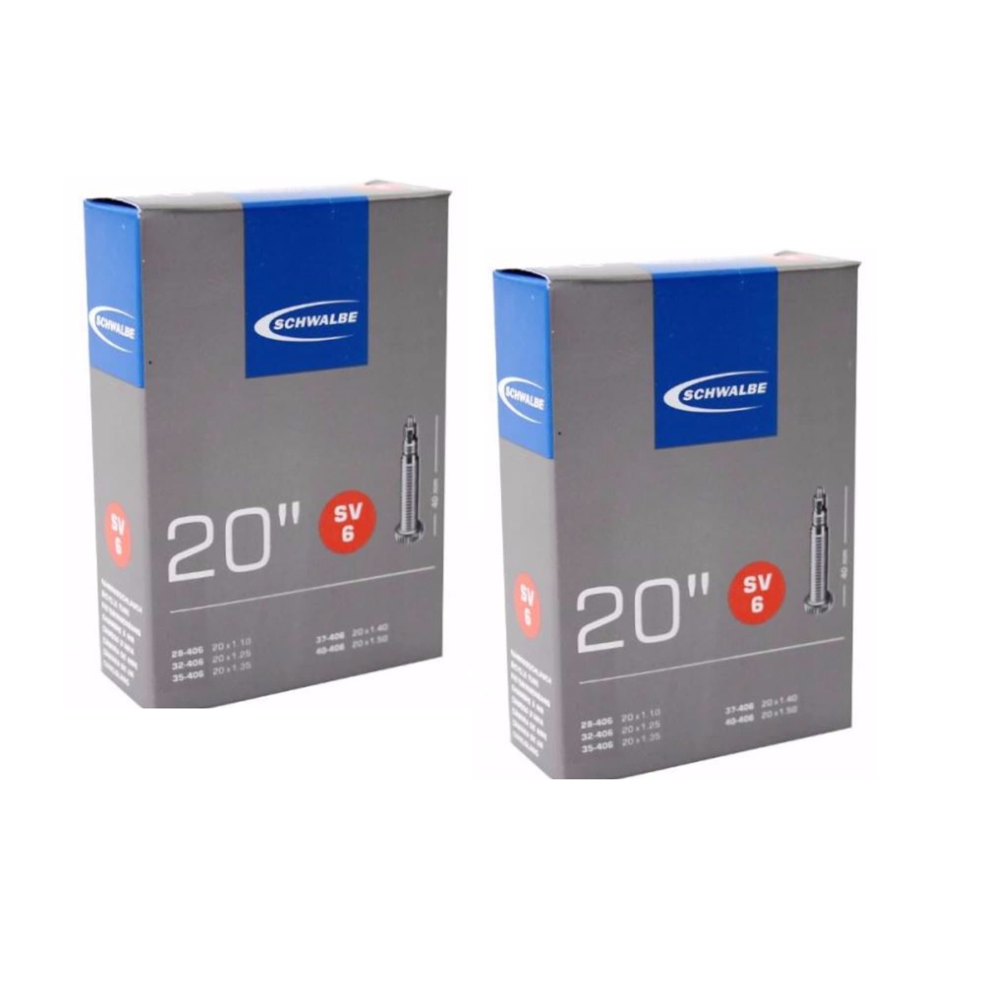 SV6 Inner Bicycle Tubes - 20 x 1.10 (1 1/8) - 1.50", 40mm Presta Valve (2 Pack)