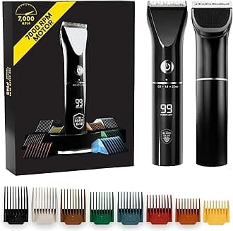 Beard Trimmer for Men - Electric Cordless Rechargeable Beard & Hair Trimmer - High Power 7000 RPM - 8 Color Guides 45 Unique Trim Lengths - Travel Lock