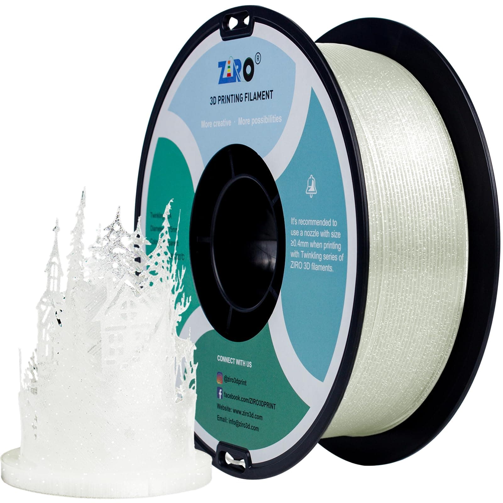 – PLA Glitter Filament 1.75mm 3D Printer Filament PLA 1.75mm Twinkling Color Series 1kg(2.2lbs), Dimensional Accuracy +/- 0.03mm, Twinkling Transparent