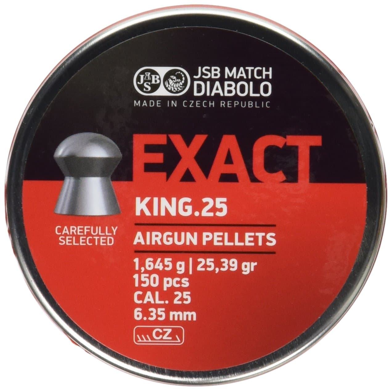 JSB Match Diabolo Exact King .25 Cal, 25.39 Grains, Domed, 150ct, Model: 546298-150