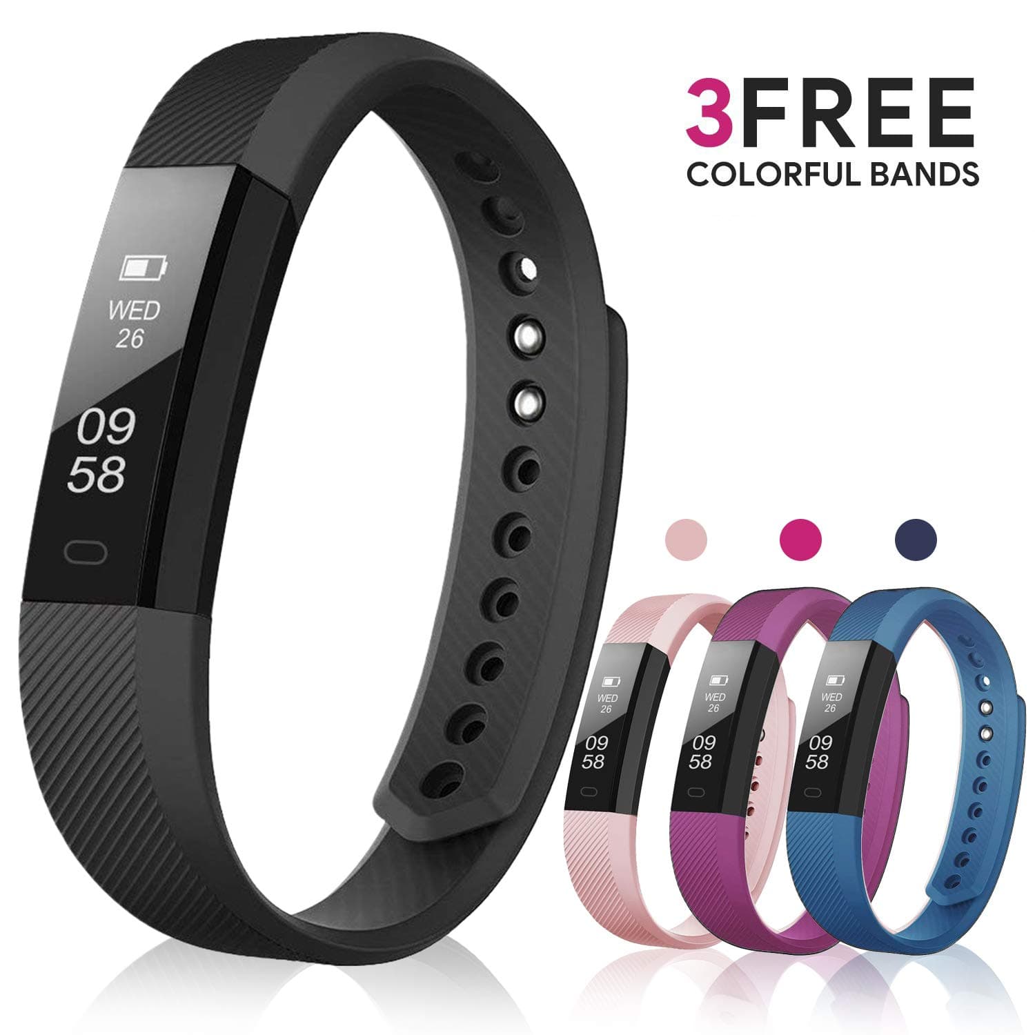 AIMIUVEI Fitness Tracker with 3 Replaceable Bands, IP67 Waterproof Activity Tracker Watch, Pedometer Sleep Monitor Step Calorie Counter Slim Smart Watch Sport Watch for Kids Women and Men