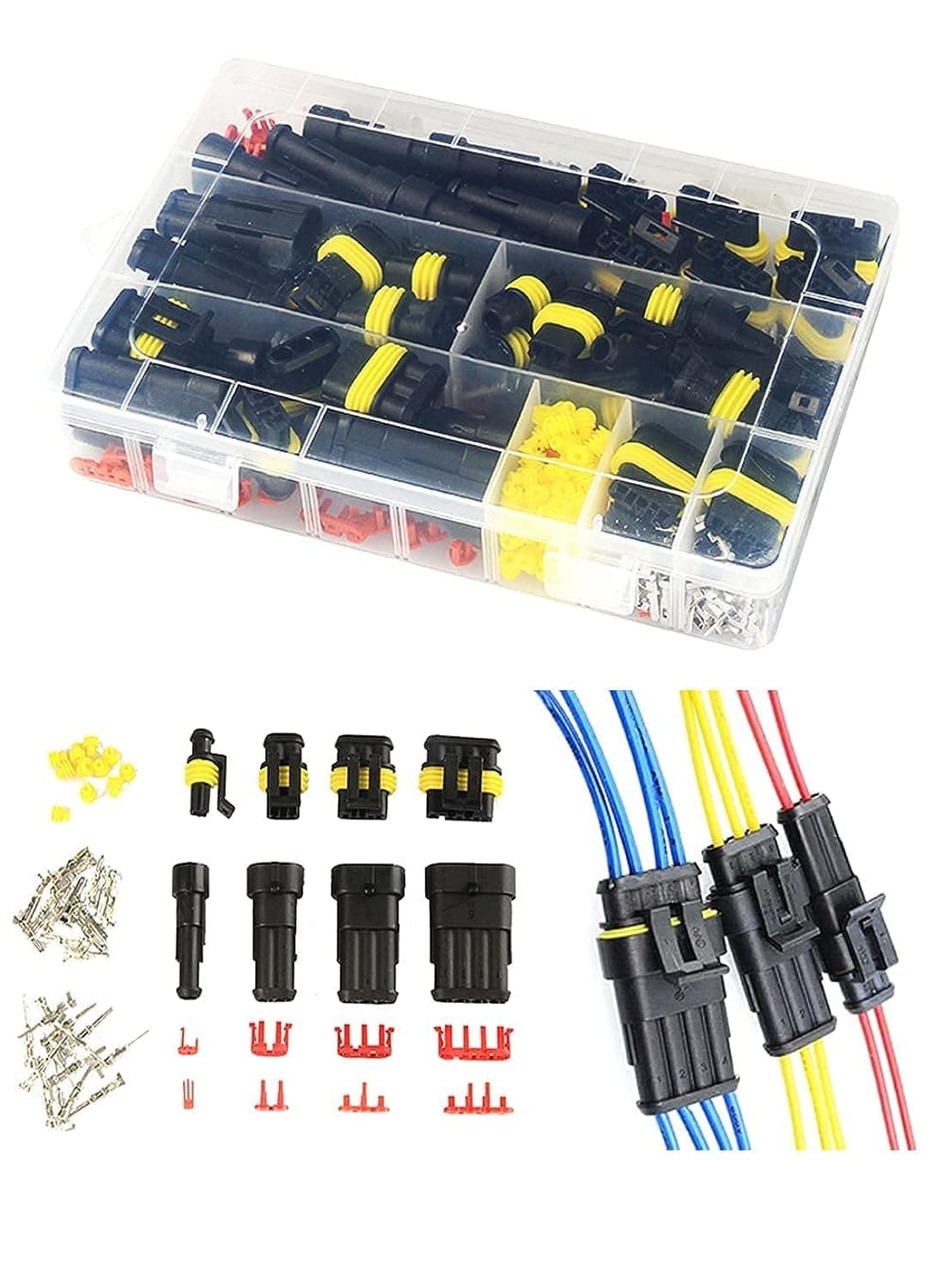 MAKINGTEC Waterproof Automotive Electrical Connector Terminal 352 Pieces Set Boxed Xenon Lamp Harness Connector Plug Kit for Electrical Connector 1/2/3/4 Pin Connector