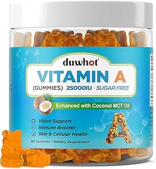 Vitamin A Gummies, 25000IU Vitamin A Supplement from Retinyl Palmitate & Fish Liver Oil, with Coconut Oil for High Absorption, Vision, Skin & Immune Health, Sugar-Free, Non-GMO, 60 Servings