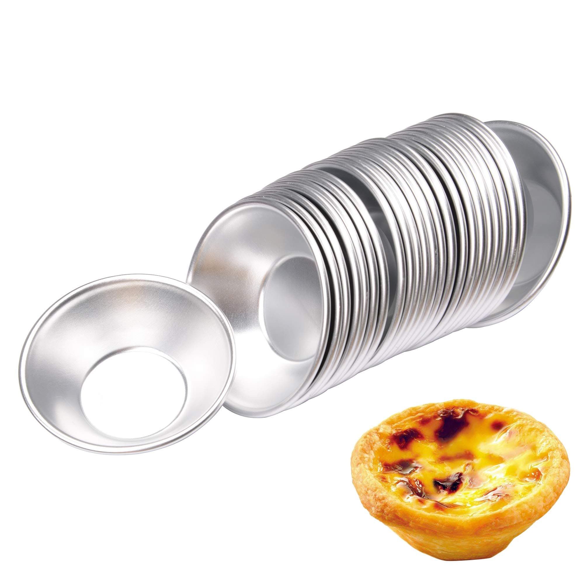 MUZOCT 24Pcs Aluminum Egg Tart Molds Resuable Nonstick Mini Tiny Pie Cake Cookie Baking Tool