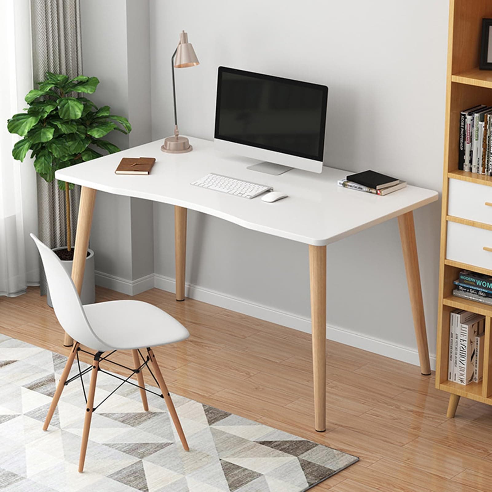 Writing Desks for Home Office, Wood Computer Desk, Modern Simple Style Home Office Gaming Desk, Basic Writing Table for Small Spaces, Laptop Computer Table, Study Desk with Solid Legs 100×60C