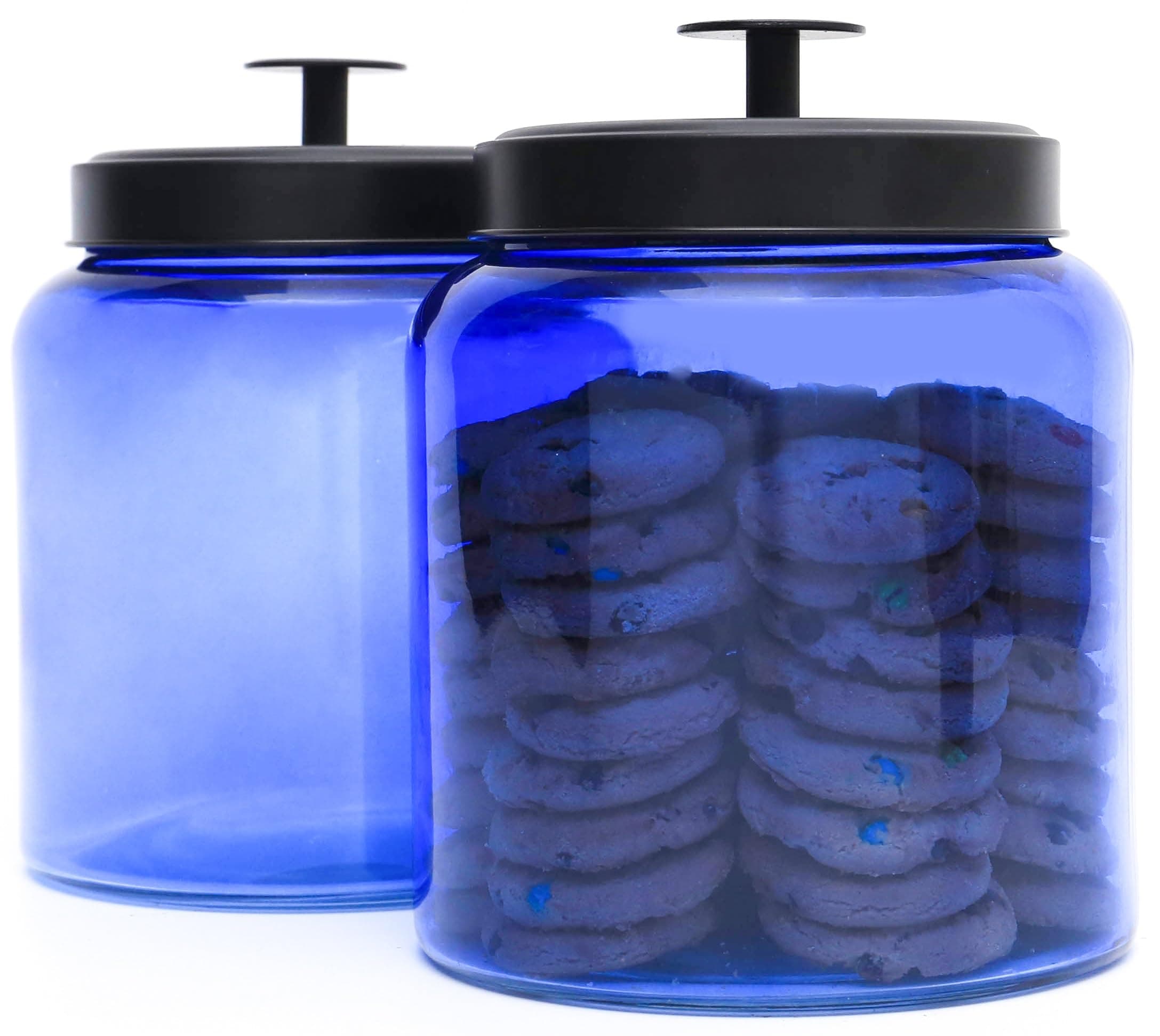 kitchentoolzHalf Gallon Glass Cookie Jars for Kitchen Counter- Decorative Glass Food Storage Containers with Airtight Lid for Dog Treat, Flour, Candy Jar, Laundry Detergent 2 Pack