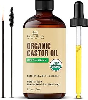 Botanic Hearth Castor Oil | USDA Certified Organic |100% Pure & Hexane Free | Cold Pressed | Growth for Eyelashes, Eyebrows, Hair | With Eyebrow & Eyelash Brush | 60 ML |