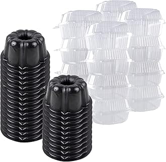 O’Creme Bakeable Plastic Mini Cake Pan with Container - Baking Pan With Non-Stick Silicone - Reusable Mold For Baking and Much More - and Clear Snap-Closure Container - 50 Cake Pans + 50 Containers