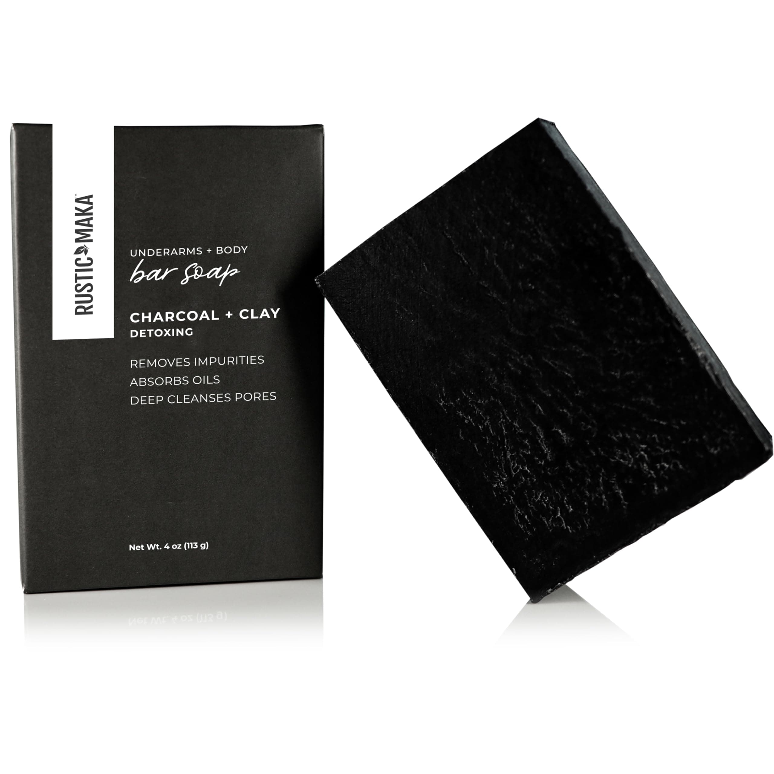 Rustic Maka Deep Cleansing Charcoal & Clay Soap Bar – Activated Charcoal Face & Body Soap for Acne-Prone, Oily, and Sensitive Skin – Kaolin Clay Formula for Pore Cleansing & Oil Control