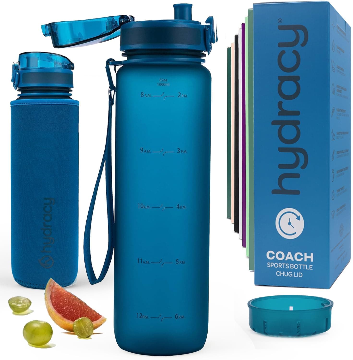 Hydracy Water Bottle with Infuser and Time Marking, 1 Litre, BPA-Free, Leak-Proof Sports Bottle, Condensation-Free Water Bottle, Ideal for Sports and Outdoor Activities, Midnight Blue