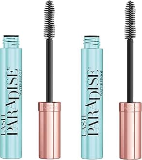 L'Oreal Paris Voluminous Makeup Lash Paradise Waterproof Mascara, Voluptuous Volume, Intense Length, Feathery Soft Full Lashes, No Smudging, No Clumping, Black, 0.25 Fl Oz (Pack of 2)