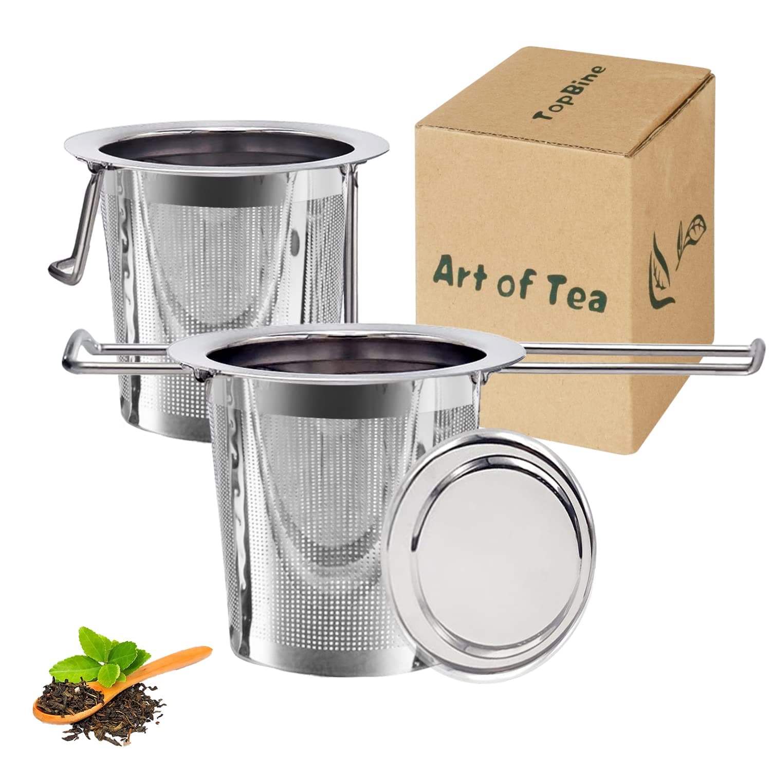 2 pcs Tea Infuser, 304 Stainless Steel Tea Strainer with Lid and Foldable Handle, Tea Filter for Teapots Cups Mugs to Brewing Steeping Loose Leaf