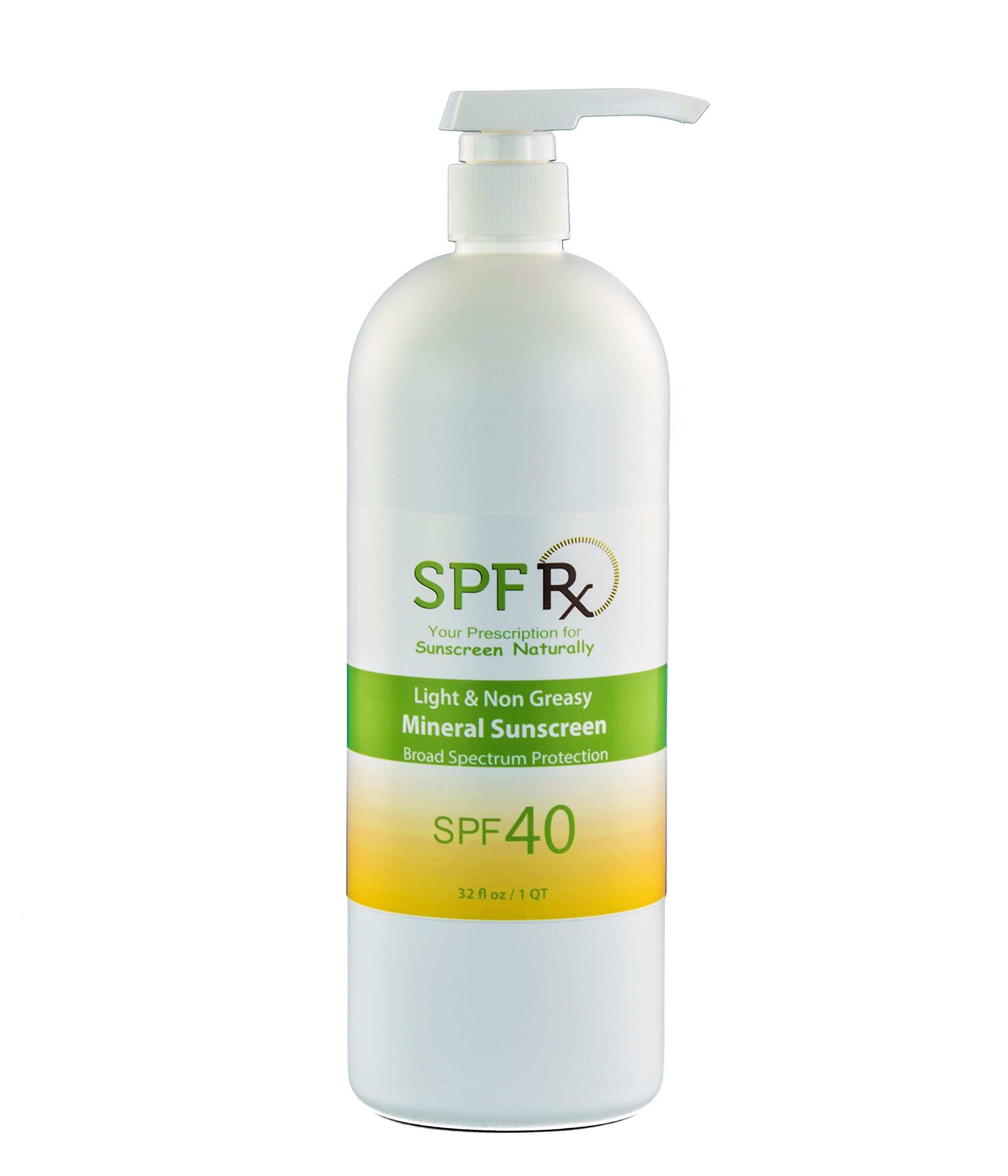 SPF Rx SUNBLOCK BULK SPF 40, Natural Sunscreen With Zinc Oxide & Titanium Dioxide, Chemical Free Mineral Sunblock Lotion For Face & Body, UVA + UVB Broad Spectrum Protection, Non-Greasy, Fragrance Free & Reef Safe, Made in the USA, 32 ounce
