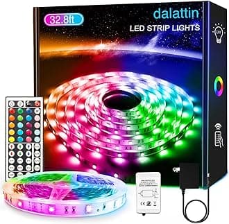 dalattin 32.8ft Led Strip Lights,RGB Led Lights for Bedroom Color Changing Light,Decoration for Bedroom Room Party,Halloween Decor with 44 Keys Remote,1 Roll of 32.8ft