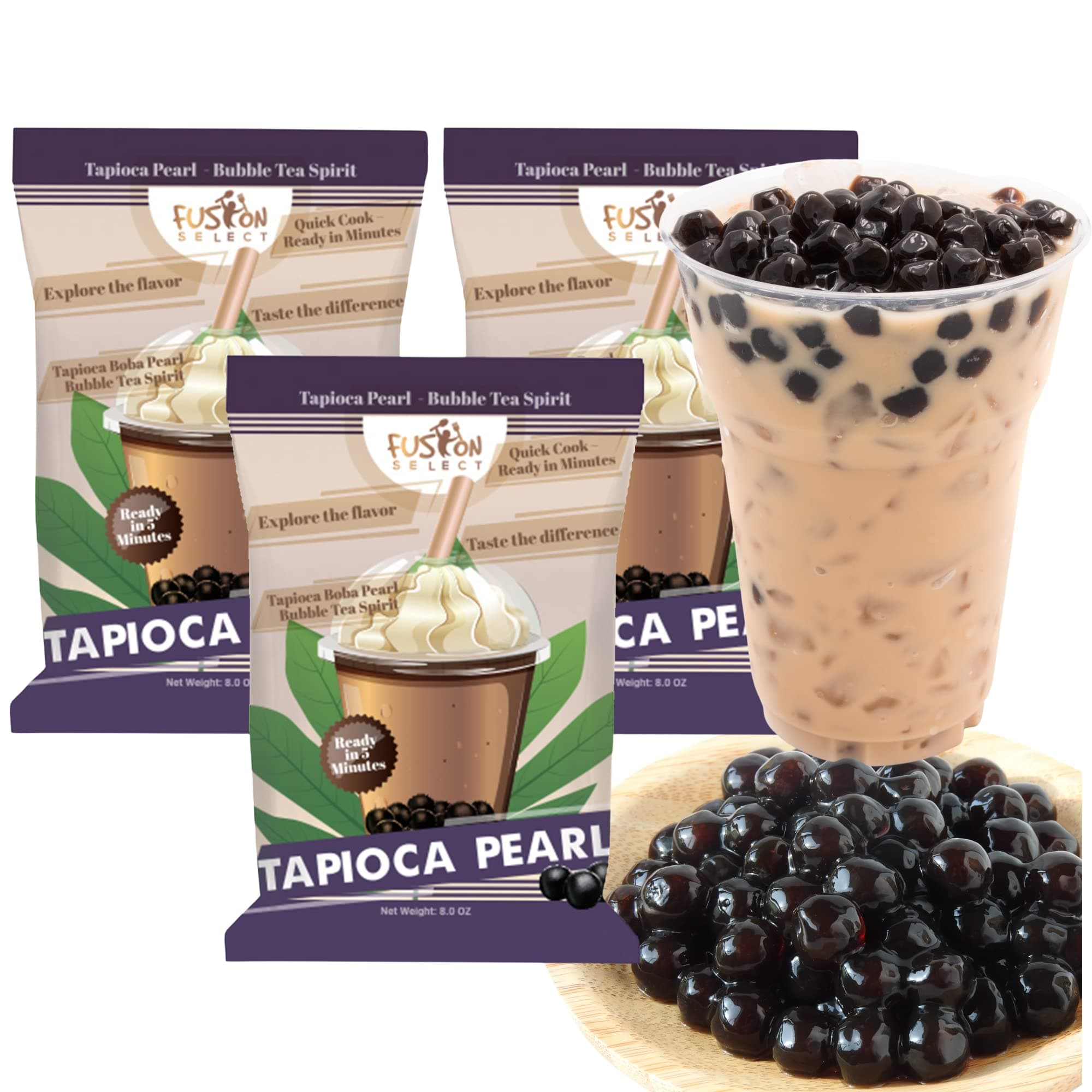 Tapioca Pearl - Brown Sugar Flavor Quick Cook Tapioca, DIY Boba for Boba Tea Ready in 5 Minutes, Boba pearls, Bubble Tea Pearl s, Milk Tea Toppings (3 Packs)