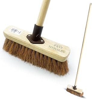 10” Soft Broom Indoor with Durable Support Bracket and 120 cm Wooden Handle Natural Coco Bristle Brush Sweeping Brush – Ideal for Cleaning Wooden, Decking, Concrete Floors and Patios