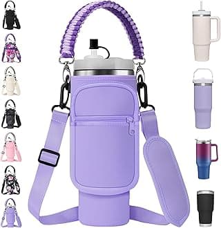 Water Bottle Carrier Bag with Paracord Handle for Stanley 40/30 oz Tumbler Neoprene Insulated Mug Sleeve Pouch with 2 Pockets & Adjustable Strap & Straw Cover for Stanley Cup Accessories
