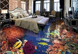 RZDYCustom 3D Floor Murals Tropical Fish Underwater Wallpaper 3D PVC Vinyl Flooring Water Proof Wallpaper for Bathroom Living Room -120 * 100cm
