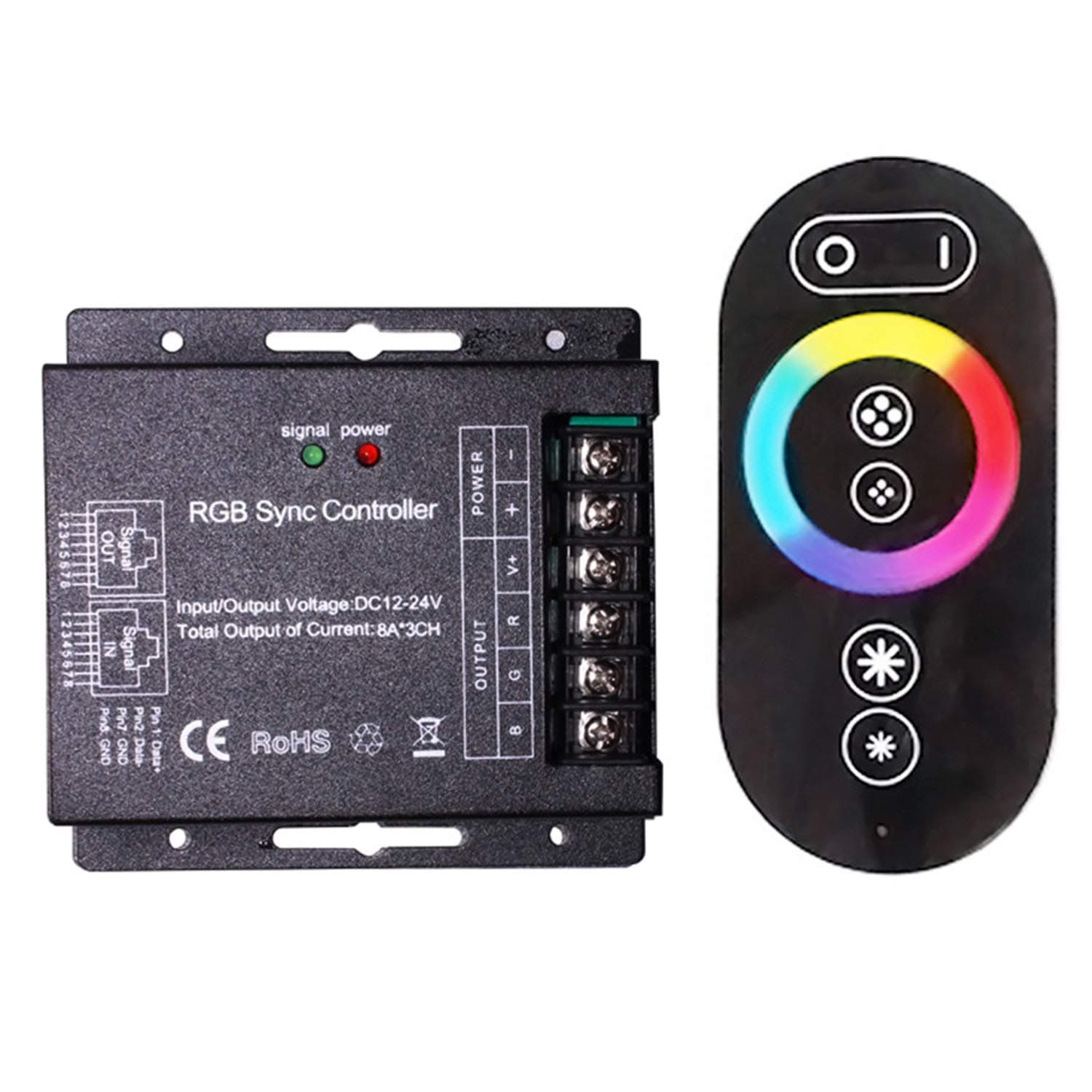RGB LED Touch Remote Controller,RF Wireless Touch Remote LED Dimmer Controller for LED Strip Light DC12V-24V 8A/CH (90mm/Indoor)
