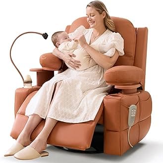 MAMAZING Lullapod Pro Oversized Rocking Chair Nursery with Adjustable Armrests, Electric Glider Nursing Chair for Breastfeeding, Power Swivel Recliner Chairs, Oeko-TEX & FSC Certified(Honey Brown)