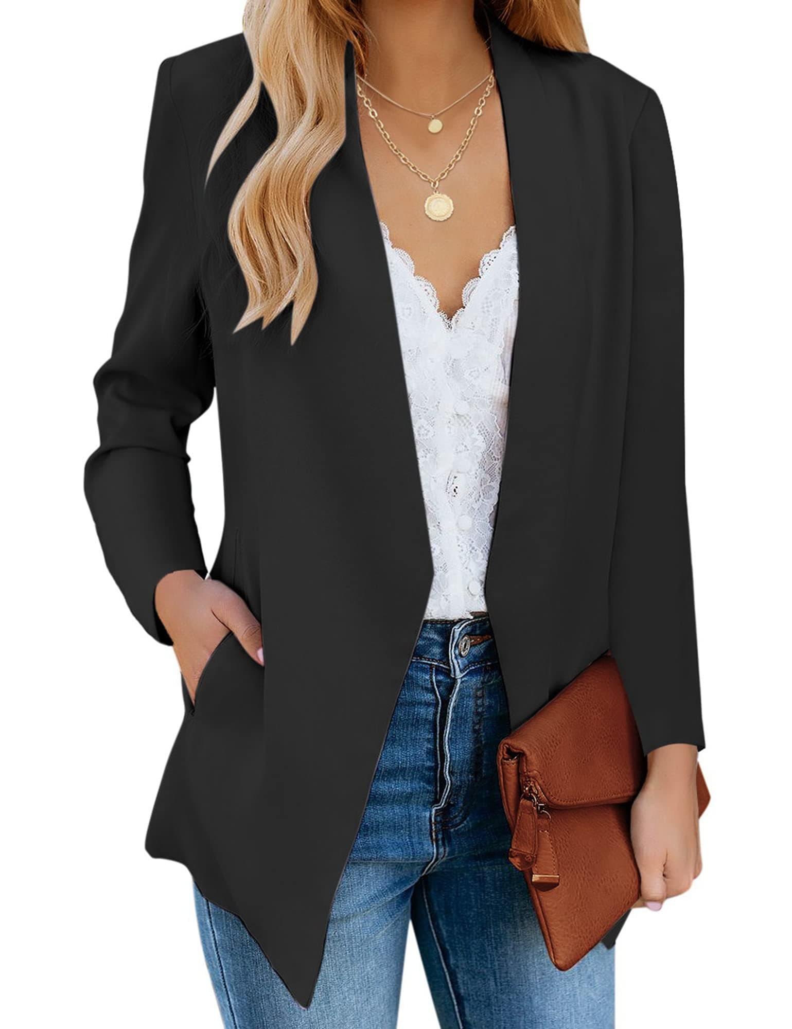 luvamia Women's Casual Long Sleeve Lapel Button Slim Work Office Blazer Jacket