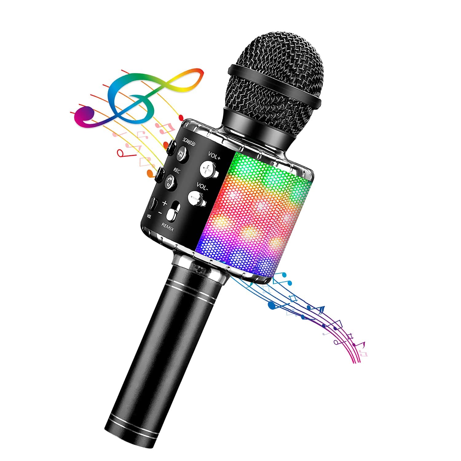 BlueFire 4 in 1 Karaoke Wireless Microphone with LED Lights, Portable Microphone for Kids, Great Gifts Toys for Kids, Girls, Boys and Adults (Black)