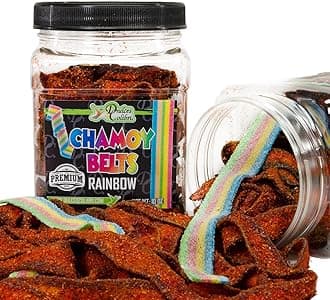 Dulces Colibri - Premium Rainbow Chamoy Belts | Dry Chamoy Coated Gummies | Mess Free | Handmade to Order | Long Lasting Flavor | 10oz Jar | Mix & Match Eligible