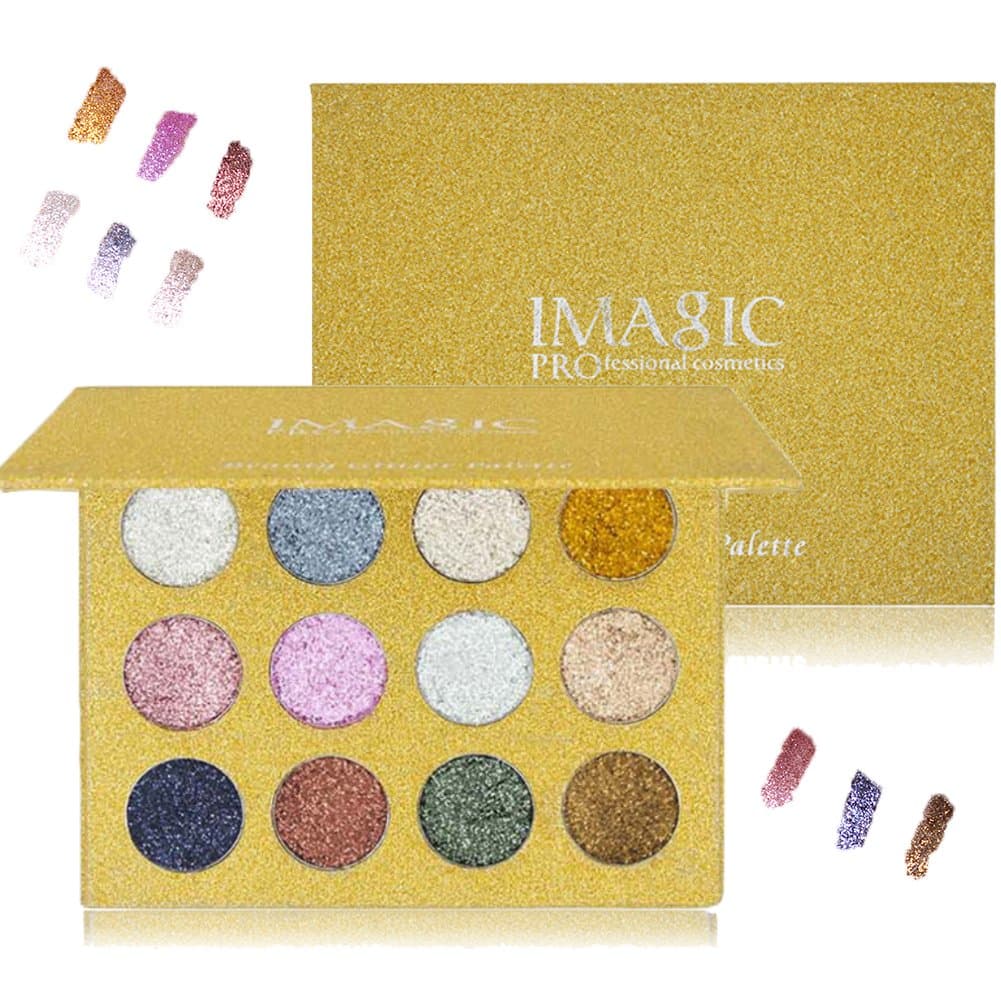 Lover Bar Makeup Pressed Glitter Eyeshadow Palette Highly Pigment Long Lasting Shimmer Sleek Party Stage Make Up Eye Shadow Professional Diamond Rainbow Sequins Powder Foiled Magnet Pallet (12 Colour-1)