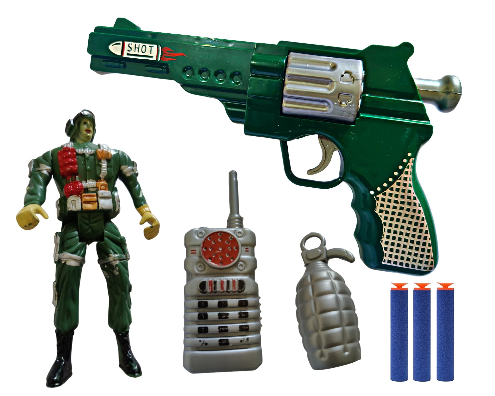 Toy Cloud Pistol Toy Gun Soft Blaster Bullet Dart Shooting Toy with 3 Safe Foam Bullets with Army Man Mobile Bomb for Kids 8+Years Green
