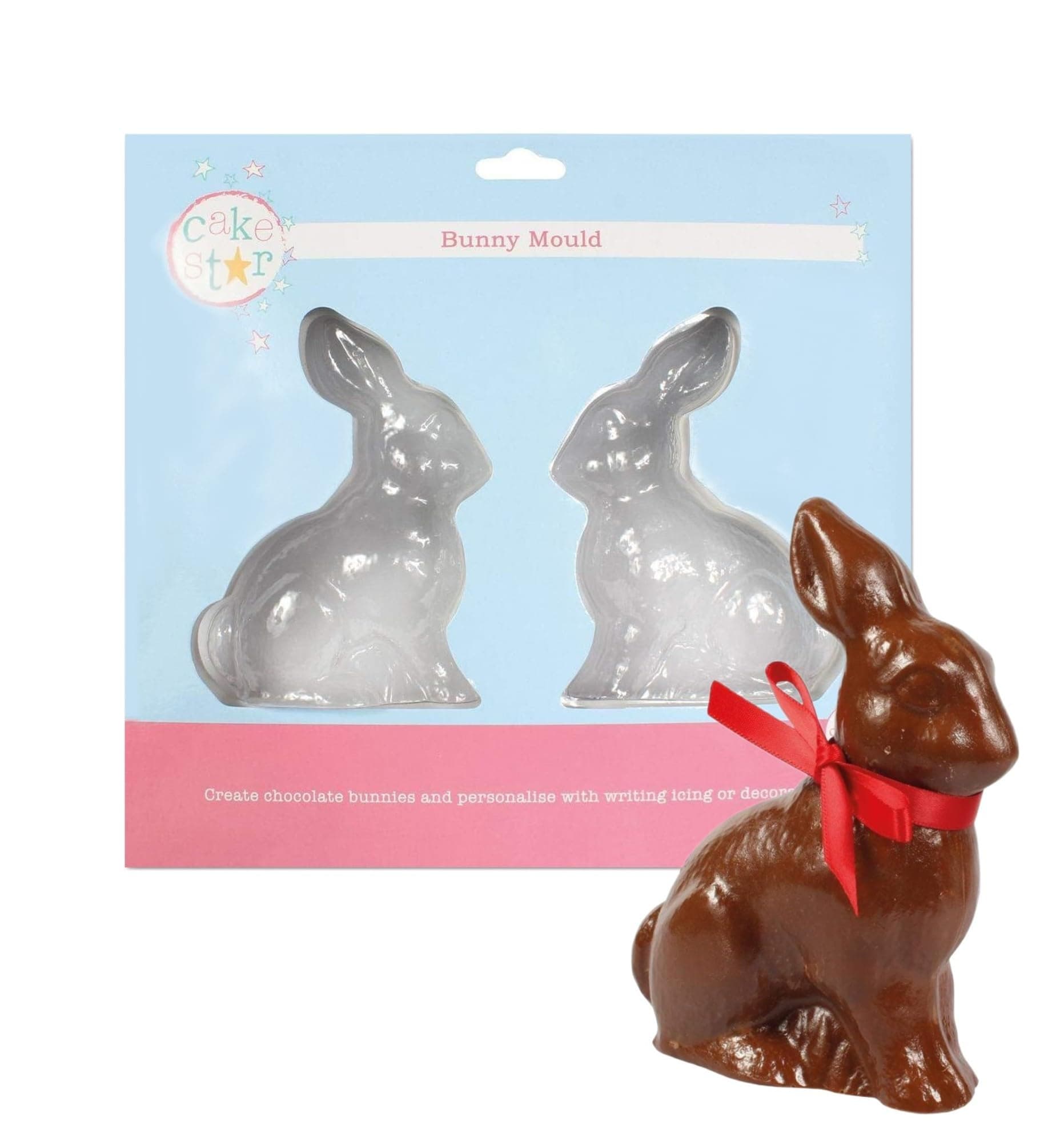 Cake Star Chocolate Bunny Mould, 2 Part Mold to Make Chocolate Rabbit, 100mm x 130mm 84869 Transparent