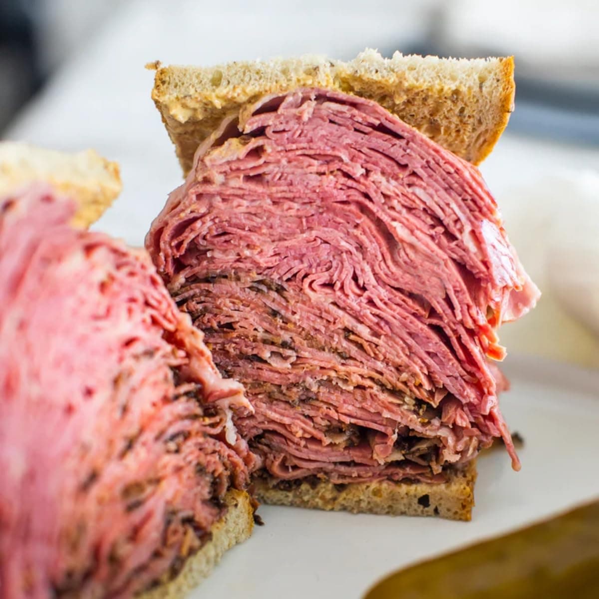 Carnegie Deli New York Pastrami & Corned Beef Sandwich Kit | Pastrami, Corned Beef, Rye Bread, Mustard & Pickles (Serves 8)