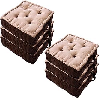 Kuber Industries (Pack of 6) Chair Pad | Seat Cushion with Botton & Handle | Comfortable Seating Pad | Relax Back Chair Pad | Cotton Chair Pad for Car, Office | Square Plain | Beige