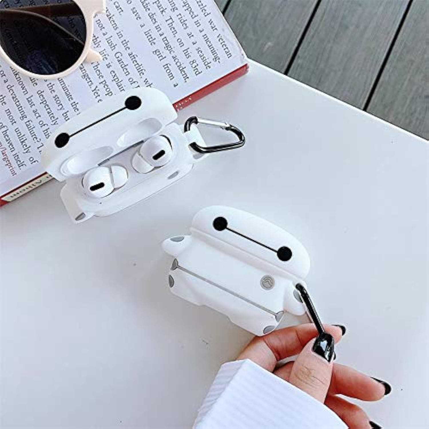 Baymax Protective Silicone Cover Compatible with AirPods Pro Wireless Charging Case, 3D Cute Cartoon Silicone Designer Skin,Funny Cool Design Protective Cover for AirPods Pro 2019 (Big White)